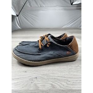 Skechers Melson Planon Slip-on Men's Navy Brown Canvas Moc Toe Bungee Lace 13